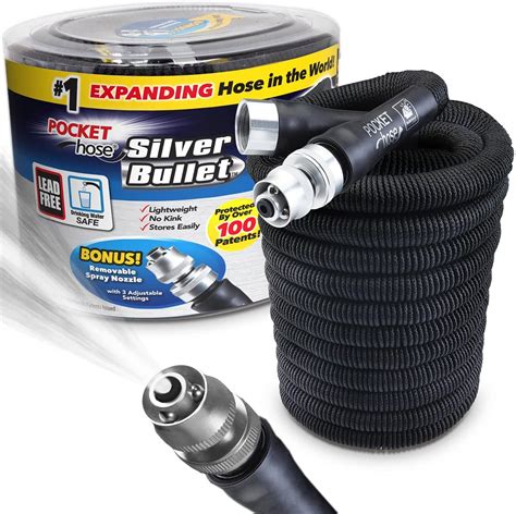 Silver bullet hose 100 ft - Hoselink Retractable Garden Hose, 50 Feet$199. Length: 50 inches, 89 inches | Interior diameter: 9/16-inch | Material: PVC, nylon fittings. Hammond and gardener Katie Parks love the hoses from ...